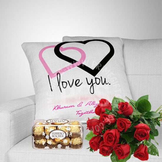 Free Red Roses with Personalised Cushion and Chocolates Free Red Roses with Personalised Cushion and Chocolates