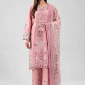 3 Piece Tea Pink Lawn - Digital Printed Embroidered Suit