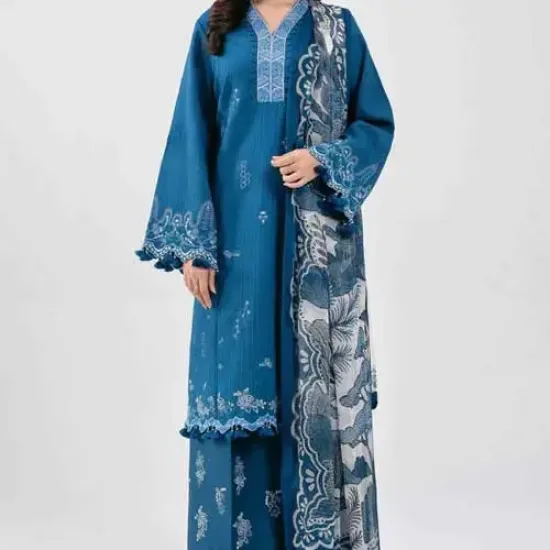 Blue 3 Piece - Digital Printed Embroidered Suit