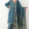 Teal Blue 3 Piece - Digital Printed Embroidered Suit